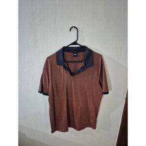BOSS Hugo Boss Regular Fit Polo Shirt XL Orange Navy Striped Cotton Men's
